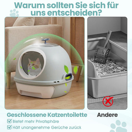 Geschlossene Katzentoilette mit Schale und Schaufel, Blau