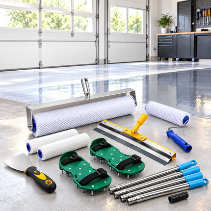 Epoxy Floor Coating Tool Set, 6 Pieces, Spiked Rollers, Squeegee, Spiked Shoes