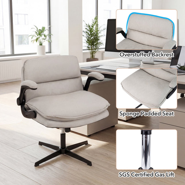 Chaise de bureau ergonomique beige avec accoudoirs relevables et pivotante