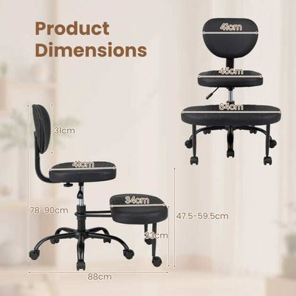 Chaise de bureau ergonomique à pieds croisés, hauteur réglable, noire