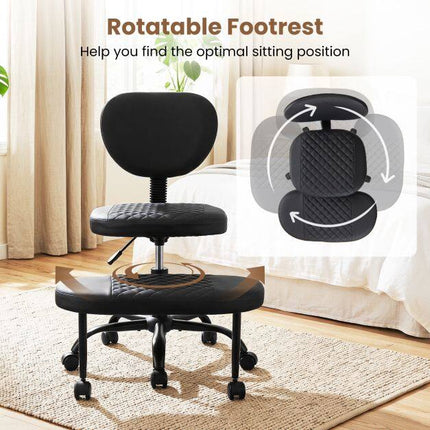 Chaise de bureau ergonomique à pieds croisés, hauteur réglable, noire