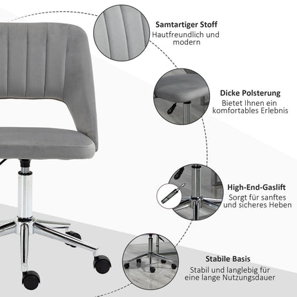 Ergonomischer Bürostuhl aus grauem Samt mit verstellbarer Höhe