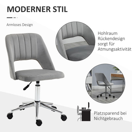 Ergonomischer Bürostuhl aus grauem Samt mit verstellbarer Höhe