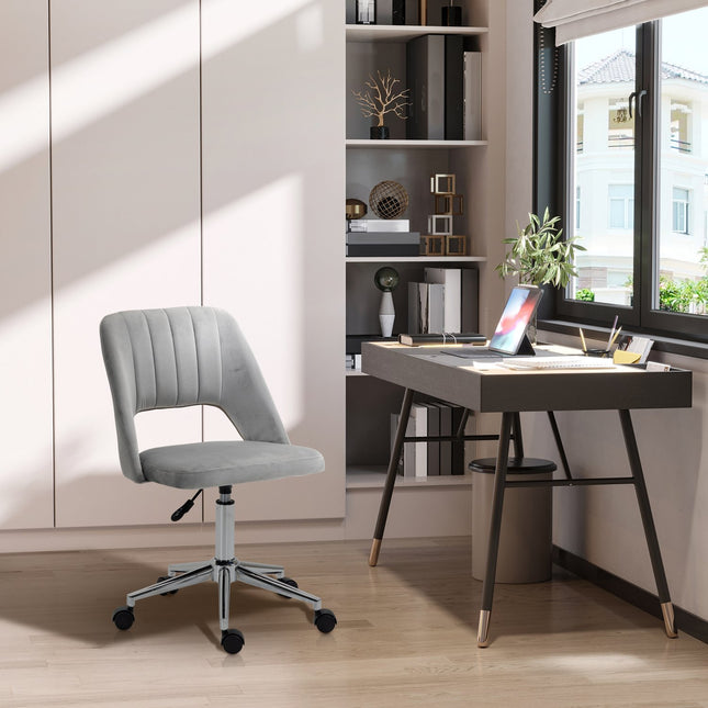 Ergonomic Grey Velvet Office Chair with Adjustable Height