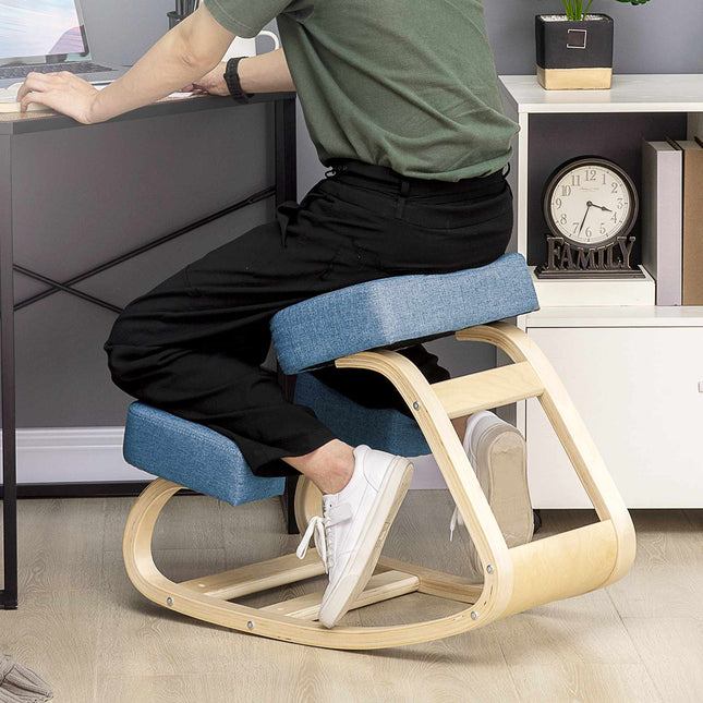 Chaise ergonomique à genoux, en bois de bouleau, capacité de 120 kg, bleue