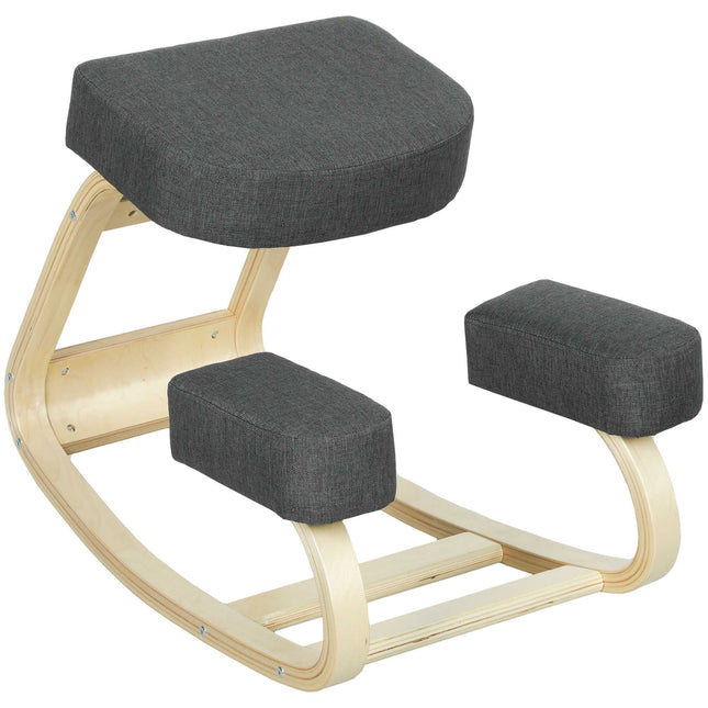 Chaise ergonomique à genoux, bois de bouleau, capacité de 120 kg, gris foncé