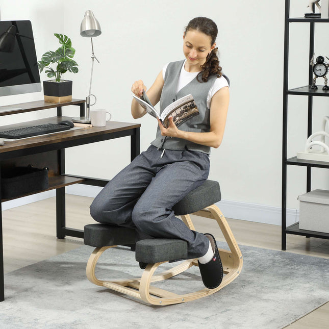 Chaise ergonomique à genoux, bois de bouleau, capacité de 120 kg, gris foncé