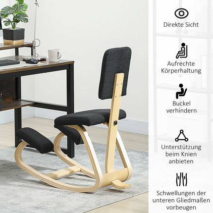 Chaise ergonomique à genoux, bois de bouleau, noire, pour la maison et le bureau