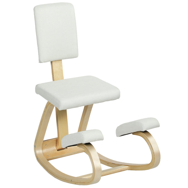 Chaise ergonomique à genoux, structure en bois de bouleau, blanc crème