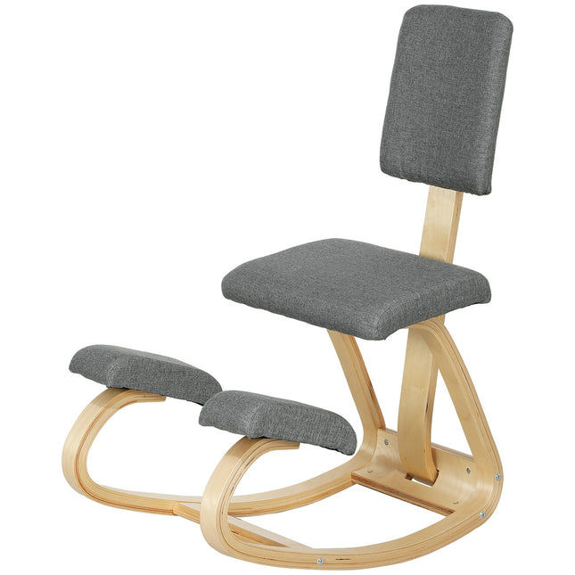 Chaise ergonomique à genoux, bois de bouleau, gris, pour la maison et le bureau