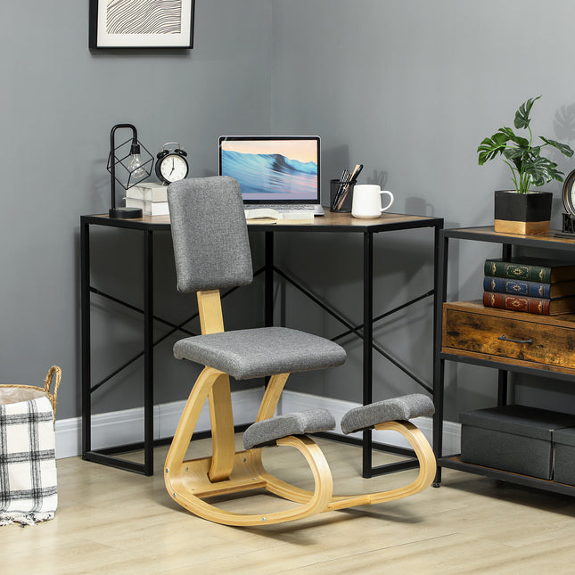 Chaise ergonomique à genoux, bois de bouleau, gris, pour la maison et le bureau
