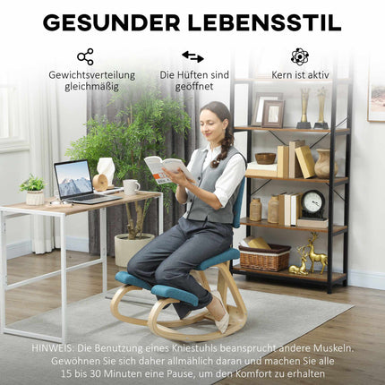 Chaise ergonomique à genoux, bleu foncé, cadre en bois de bouleau