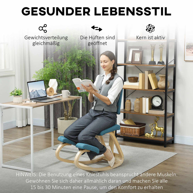Chaise ergonomique à genoux, bleu foncé, cadre en bois de bouleau
