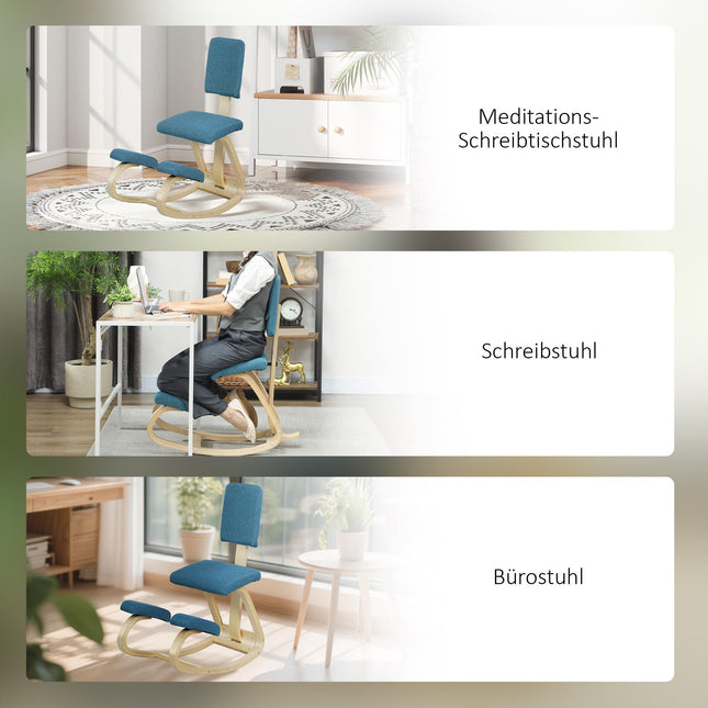 Chaise ergonomique à genoux, bleu foncé, cadre en bois de bouleau