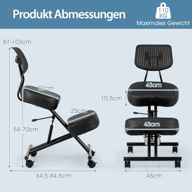 Ergonomischer Kniestuhl mit verstellbarer Höhe und Rückenlehne