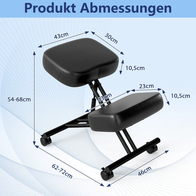 Chaise ergonomique à genoux avec hauteur réglable et roulettes
