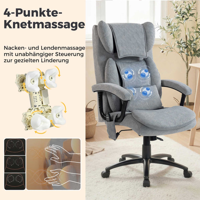 Fauteuil de bureau ergonomique massant à dossier haut, en velours gris