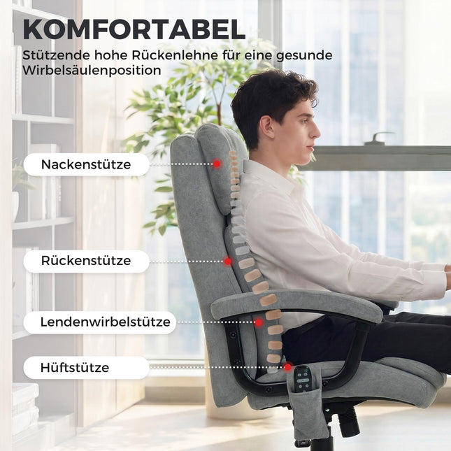 Fauteuil de bureau ergonomique massant à dossier haut, en velours gris