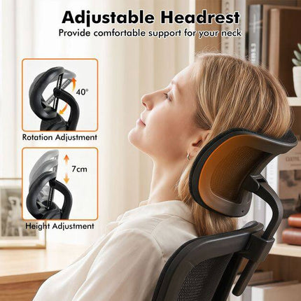 Chaise de bureau ergonomique en maille, accoudoirs et appui-tête réglables, noire