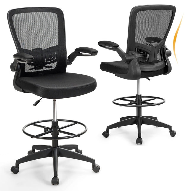 Chaise de bureau ergonomique en maille, dossier haut, accoudoirs réglables