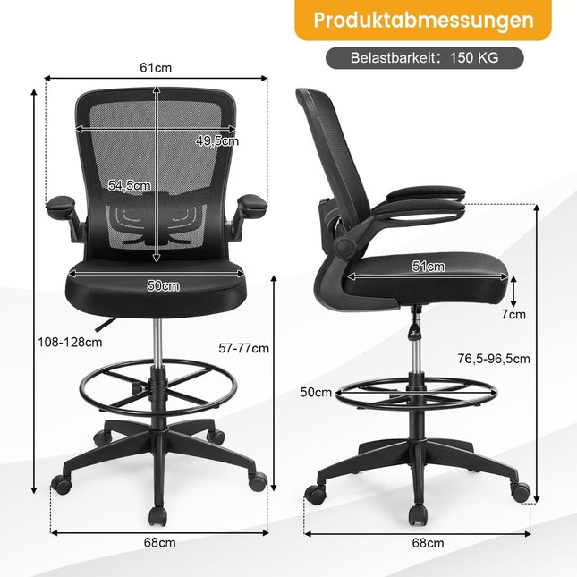 Chaise de bureau ergonomique en maille, dossier haut, accoudoirs réglables
