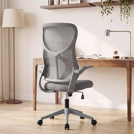 Ergonomic Mesh Office Chair with Flip-Up Armrests, High Back, Grey