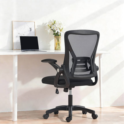 Ergonomic Mesh Office Chair with Flip-Up Armrests, Lumbar Support, Black