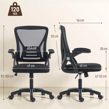 Ergonomic Mesh Office Chair with Flip-Up Armrests, Lumbar Support, Black