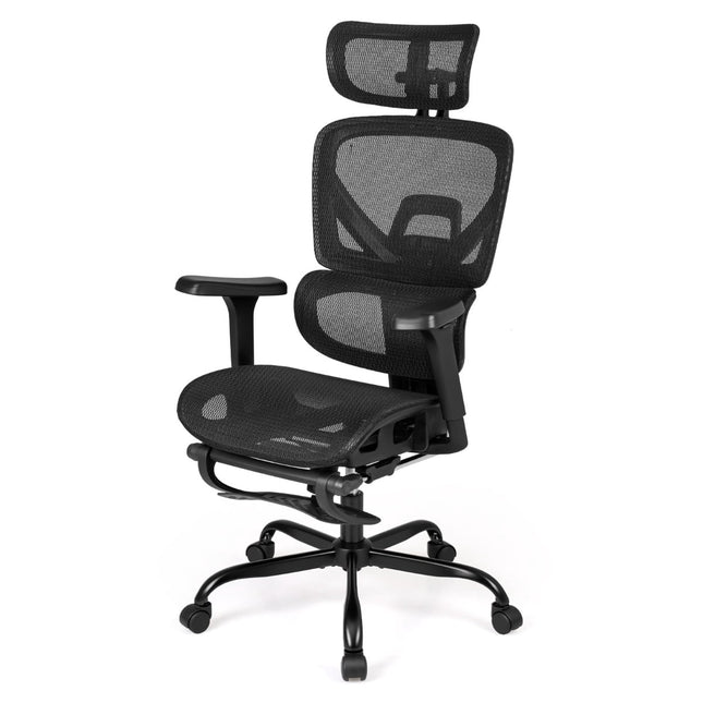Chaise de bureau ergonomique en maille avec repose-pieds, noire