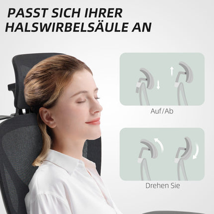 Chaise de bureau ergonomique, réglable, inclinable à 135°, noire