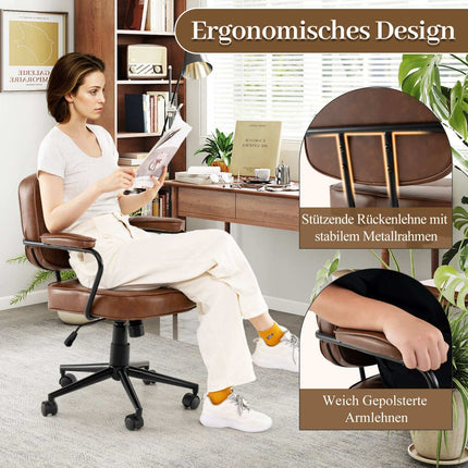 Ergonomischer Bürostuhl, verstellbar, braunes Kunstleder