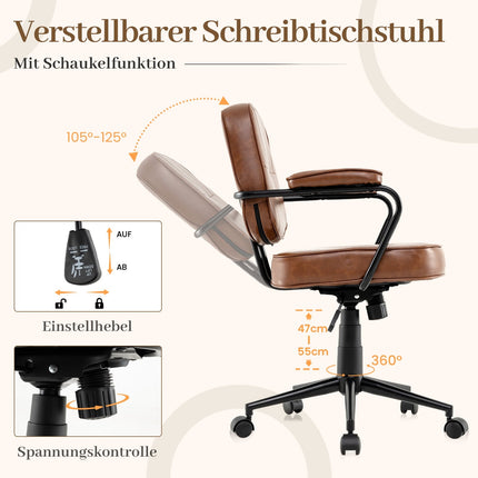 Ergonomischer Bürostuhl, verstellbar, braunes Kunstleder