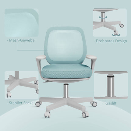 Chaise de bureau ergonomique, hauteur réglable, verte, pivotante à 360°