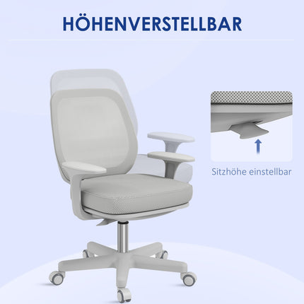 Chaise de bureau ergonomique, hauteur réglable, grise, pivotante à 360°