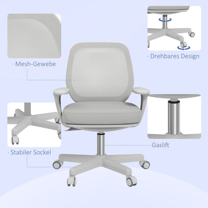 Chaise de bureau ergonomique, hauteur réglable, grise, pivotante à 360°