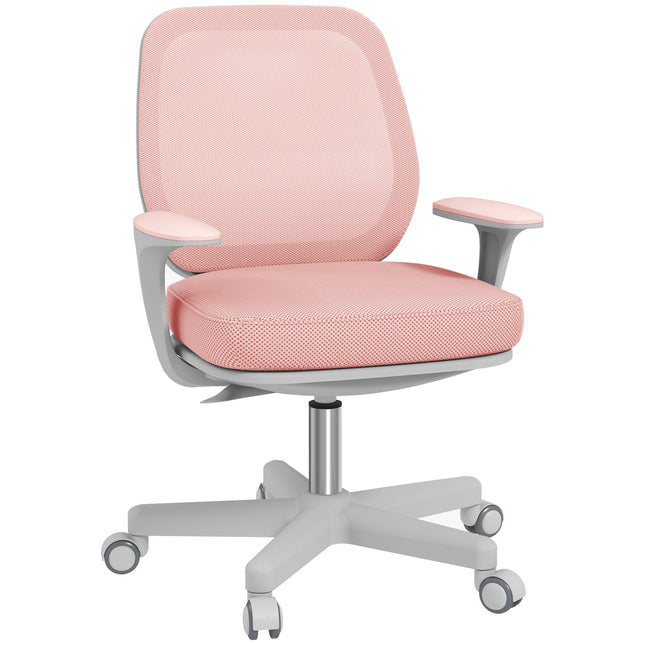 Chaise de bureau ergonomique, hauteur réglable, rose, pivotante à 360°