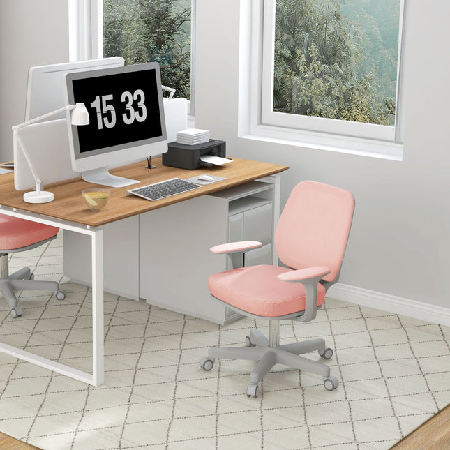 Chaise de bureau ergonomique, hauteur réglable, rose, pivotante à 360°