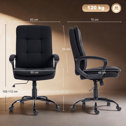 Chaise de bureau ergonomique, tissu noir, hauteur réglable, rembourrée