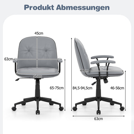 Chaise de bureau ergonomique, similicuir, accoudoirs rembourrés, grise