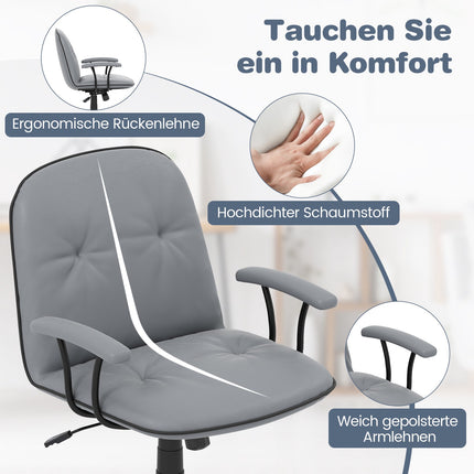 Chaise de bureau ergonomique, similicuir, accoudoirs rembourrés, grise