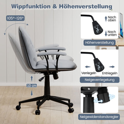 Chaise de bureau ergonomique, similicuir, accoudoirs rembourrés, grise