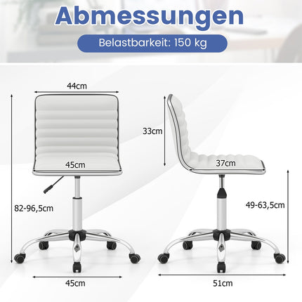 Chaise de bureau ergonomique, sans accoudoirs, hauteur réglable, blanche