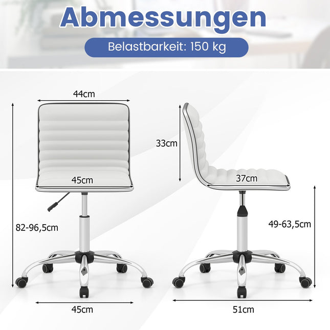 Ergonomischer Bürostuhl, ohne Armlehnen, höhenverstellbar, Weiß