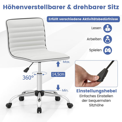 Chaise de bureau ergonomique, sans accoudoirs, hauteur réglable, blanche