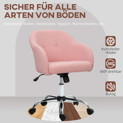 Ergonomischer Bürostuhl, rosa Teddyfleece, höhenverstellbar