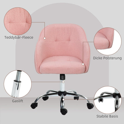 Ergonomischer Bürostuhl, rosa Teddyfleece, höhenverstellbar