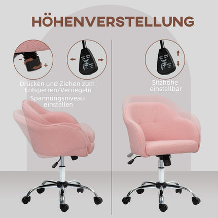 Ergonomischer Bürostuhl, rosa Teddyfleece, höhenverstellbar