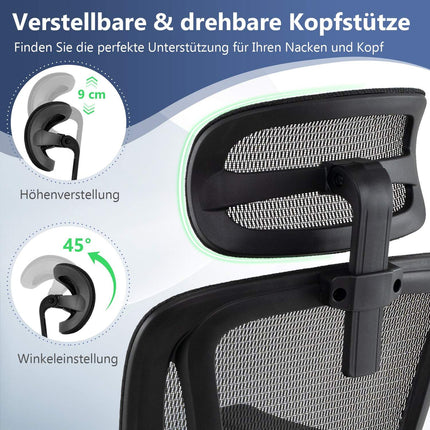 Chaise de bureau ergonomique avec appui-tête et repose-pieds réglables