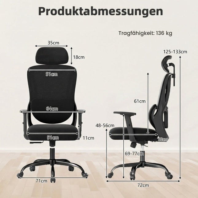 Chaise de bureau ergonomique avec appui-tête et soutien lombaire réglables