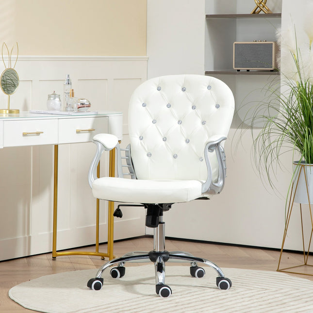 Ergonomischer Bürostuhl mit Armlehnen, Lederoptik weiß